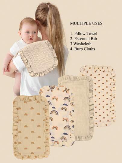 4pcs Baby Muslin Burp Cloths, Feeding Nursing Towel, Washcloths, Multi-functional Cloth