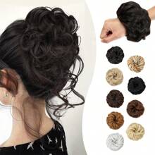 Messy Bun Hair Piece Tousled Updos Curly Wavy Hair Buns Hair Piece for Women and Girls Messy Hair Bun Scrunchie Extensions for Daily Wear - Black - View 1