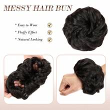 Messy Bun Hair Piece Tousled Updos Curly Wavy Hair Buns Hair Piece for Women and Girls Messy Hair Bun Scrunchie Extensions for Daily Wear - Black - View 3