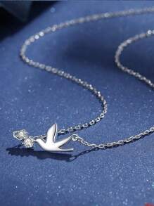 1 件精緻多功能純粹主義 S925 純銀鴿子項鍊,帶鑽石裝飾和平鴿和小鳥吊墜,適合女士、禮品、日常佩戴、配飾 - 銀色 - 查看 3