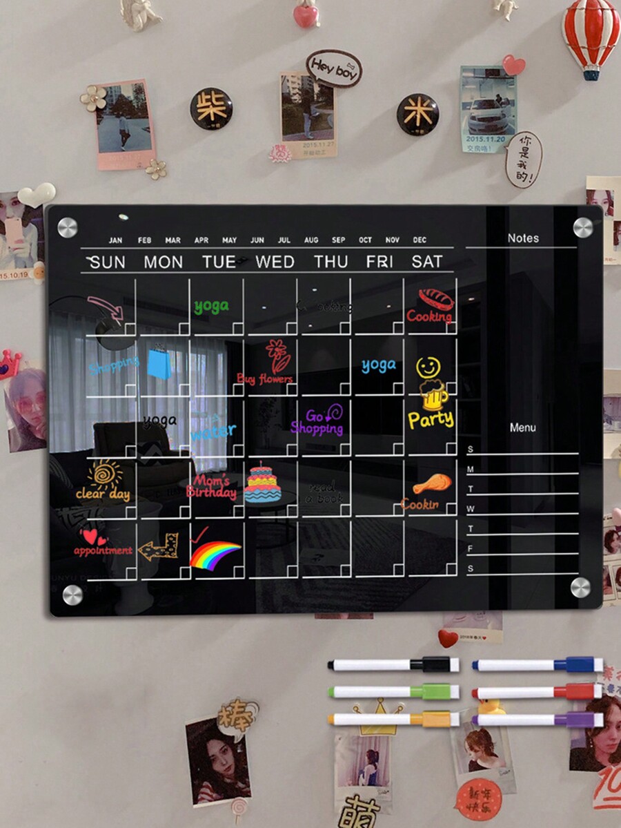 1PCS Clear Acrylic Fridge Sticker Calendar Board Planner Daily