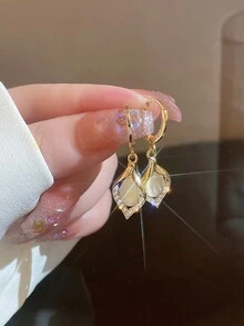 2入組日韓新款耳環，天使的淚光奢華耳環、優雅的水滴貓眼復古耳環及耳飾優雅的皇家風格 - 金色 - 查看 7