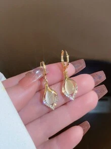 2入組日韓新款耳環，天使的淚光奢華耳環、優雅的水滴貓眼復古耳環及耳飾優雅的皇家風格 - 金色 - 查看 4