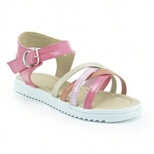 Baby Pop's Hermosos huaraches para niña de tiritas de colores entrelazadas - Rosa coral - Ver 2