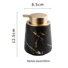 LAOPAO 1pc 11oz Marble Gold And Black Inlaid Ceramic Lotion Dispenser, Soap Pump Bottle For Kitchen And Bathroom, Marble Pattern - Black - View 9