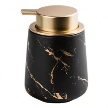 LAOPAO 1pc 11oz Marble Gold And Black Inlaid Ceramic Lotion Dispenser, Soap Pump Bottle For Kitchen And Bathroom, Marble Pattern - Black - View 1