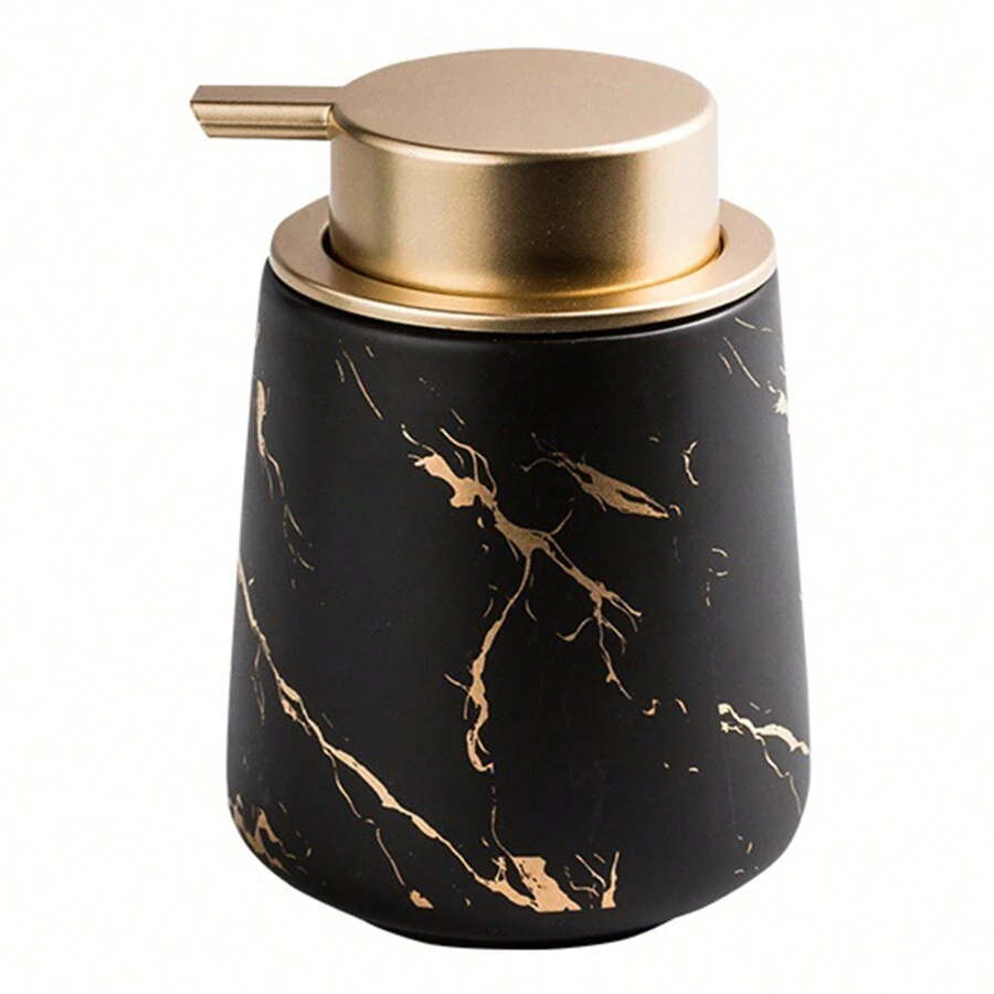 LAOPAO 1pc 11oz Marble Gold And Black Inlaid Ceramic Lotion Dispenser, Soap Pump Bottle For Kitchen And Bathroom, Marble Pattern - Black - View 1