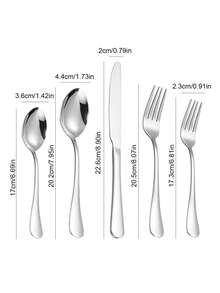 40 件/套不锈钢银质餐具套装，包括牛排刀、叉、勺和甜点叉和勺，适用于家庭厨房和餐厅派对，可供 8 人使用学校用品，返校 - 銀色 - 查看 3