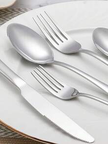 40 件/套不锈钢银质餐具套装，包括牛排刀、叉、勺和甜点叉和勺，适用于家庭厨房和餐厅派对，可供 8 人使用学校用品，返校 - 銀色 - 查看 4