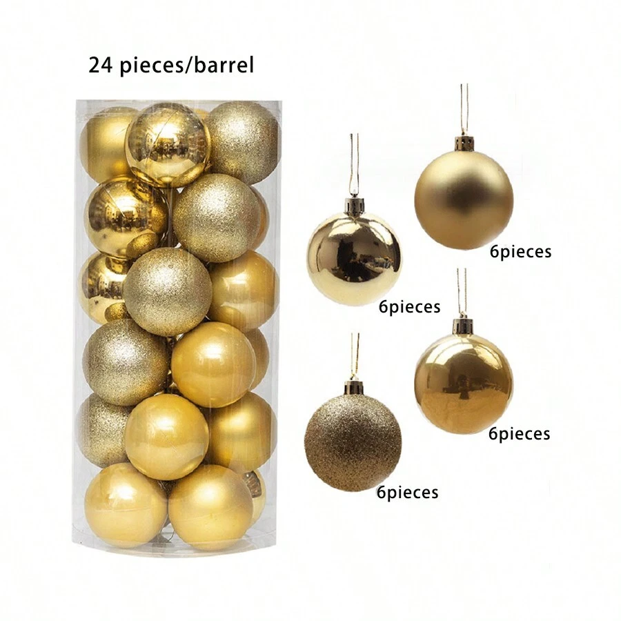 1 罐金色圣诞球，现代塑料圆形闪亮装饰性圣诞饰品，家居装饰最佳礼物 - 金色 - 查看 1