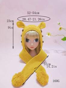 1 件手工針織耳蓋帽適合女孩/男孩/青少年,黃色