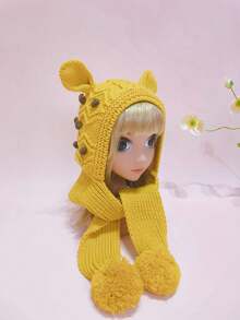 1 件手工針織耳蓋帽適合女孩/男孩/青少年,黃色