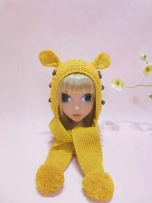 1 件手工針織耳蓋帽適合女孩/男孩/青少年,黃色