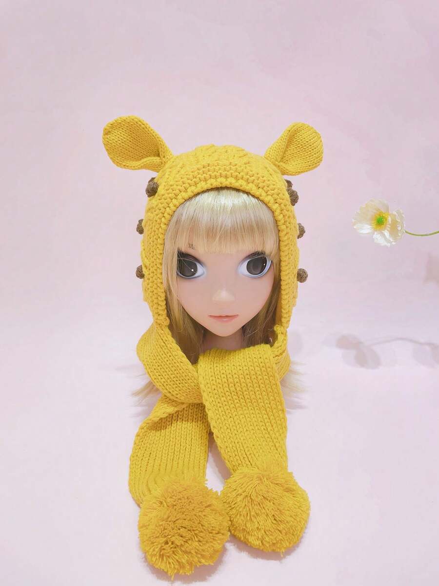 1 件手工針織耳蓋帽適合女孩/男孩/青少年,黃色