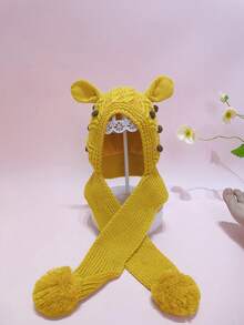 1 件手工針織耳蓋帽適合女孩/男孩/青少年,黃色