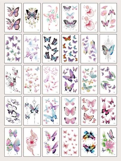 (30st/set) Tillfälliga fjärilstatueringar, vattentäta, långvariga och realistiska, flerfärgade, för män och kvinnor, smink och festdekorationer med festival/Y2k-tema