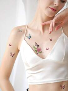 （30 件/套）蝴蝶临时纹身，防水、持久逼真、多色，适用于男女，节日/Y2k 主题化妆和派对装饰 - 彩色 - 查看 2