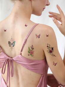 （30 件/套）蝴蝶临时纹身，防水、持久逼真、多色，适用于男女，节日/Y2k 主题化妆和派对装饰 - 彩色 - 查看 5