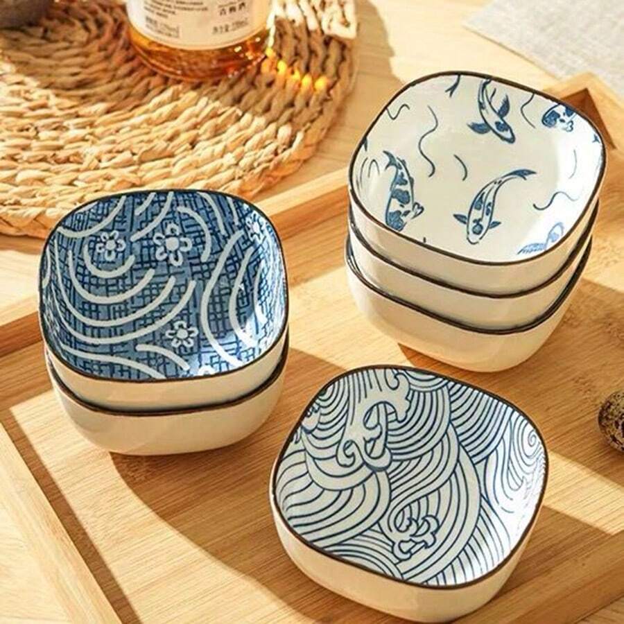 6pcs/Set 6oz Soy Sauce Dipping Bowls, Porcelain Side Dishes/Plates For