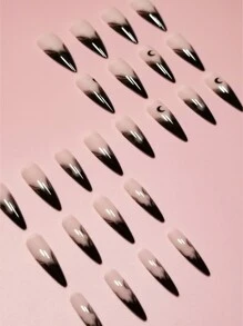 24片装长尖头经典黑红渐变3D透明波浪暗黑摇滚风假指甲套装，为您的造型增添浪漫气息，打造甜美田园风，适合派对场合，让您在人群中脱颖而出。美甲用品，美甲贴纸。 - 彩色 - 查看 2