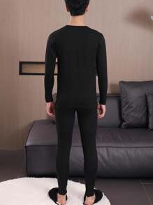 Men's Stylish Autumn Thermal Underwear Set Including Silk Patched Thermal Top And Bottom, Winter