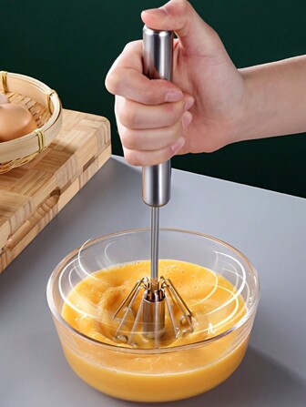 1pc Stainless Steel Semi-automatic Egg Beater, Baking Tool For Whisking Cream And Mixing Batter