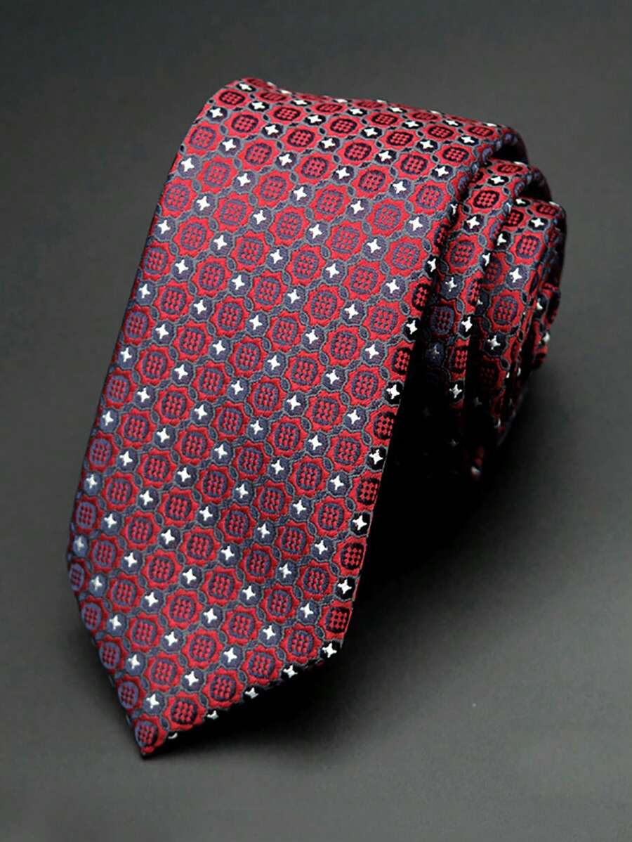 1pc Men's 6cm Width Red Circle Pattern Casual Necktie For Wedding/Party Work Men Necktie - Multicolor - View 1