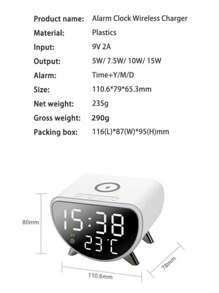 Bộ sạc không dây 3 trong 1 15w có đồng hồ, đồng hồ báo thức, chức năng nhiệt kế, trạm sạc không dây thông minh, đồng hồ báo thức có sạc không dây tương thích với iPhone, iPad, điện thoại Android, sạc nhanh không dây, chế độ cuối tuần, báo lại, đồng hồ LED cho phòng ngủ, đầu giường, đồng hồ báo thức mặt trời mọc, đèn báo thức cho phòng ngủ, quà tặng cho gia đình, bạn bè, trẻ em, sinh nhật, giáng sinh, mùa đông, bạn gái, bạn trai - trắng - Xem 8