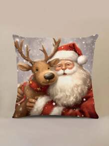 1入組可愛聖誕老人和馴鹿有圖案的亚麻枕套(不附帶枕頭),45cm*45cm/17.72,單面圖案,拉鏈式閉合,柔軟的和舒服的適用於裝飾軟墊,合適的適用於聖誕節日 - 彩色 - 查看 4