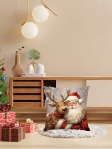 1入組可愛聖誕老人和馴鹿有圖案的亚麻枕套(不附帶枕頭),45cm*45cm/17.72,單面圖案,拉鏈式閉合,柔軟的和舒服的適用於裝飾軟墊,合適的適用於聖誕節日 - 彩色 - 查看 6