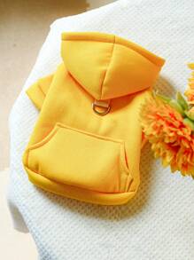 1 件寵物衣服四季服裝帶 D 形環,可愛連帽純色運動衫 - 黃色 - 黃色 - 查看 7