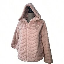 Fur Jacket, Teddy Jacket, Wave Fur, With Zipper And Hood - Pink - View 2