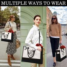 Personalized Tote Bag for Women Monogrammed Travel Beach Bag With Zipper Makeup Pouch Canvas Tote Bag with Make up Bag Gifts for Women Girls - S - 查看 4