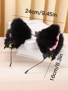 1 件裝貓耳朵髮帶,帶鈴鐺,可愛狐狸耳朵髮箍,適合幼兒、兒童、角色扮演、表演和派對 - 黑色 - 查看 4