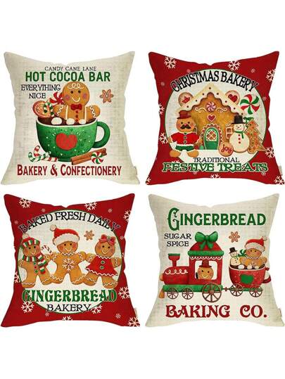 1pc New Christmas Gingerbread Man & Candy Decorative Pillow Cover For Home, Living Room, Holiday, Party, Cushion Case