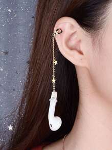 Bluetooth Earphone Anti-Lost Ear Clip Chain, Long Star Pendant Earrings Without Piercing, Apple Anti-Lost Accessory Ear Chain For Women - Silver - View 3