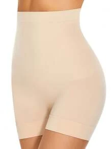 女士無縫塑身短褲內褲,可放在裙子下的高腰塑身內衣,控制腹部的內衣 - 杏色 - 查看 3