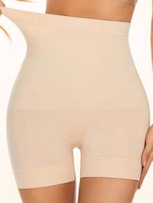 女士無縫塑身短褲內褲,可放在裙子下的高腰塑身內衣,控制腹部的內衣 - 杏色 - 查看 5