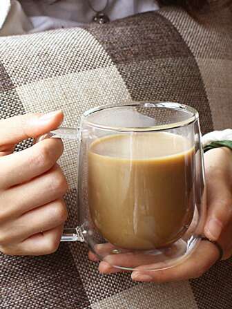 1pc 250ml Double-Layer Heat-Insulated Glass Cup With Handle, Suitable For Coffee, Milk, Juice, Beer, Etc. Back To School
