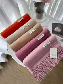 FADZOYLE 1条米色羊毛女士冬季围巾，丝滑柔软，触感如羊绒般细腻，可作披肩或围巾，适合婚礼、晚宴、旅行、办公等场合，配有大号纯色流苏围巾，休闲百搭。 - 米色 - 查看 5