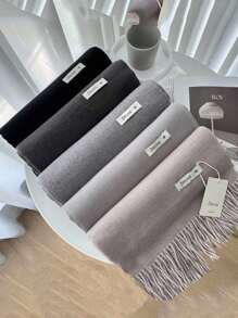 FADZOYLE 1条米色羊毛女士冬季围巾，丝滑柔软，触感如羊绒般细腻，可作披肩或围巾，适合婚礼、晚宴、旅行、办公等场合，配有大号纯色流苏围巾，休闲百搭。 - 米色 - 查看 6