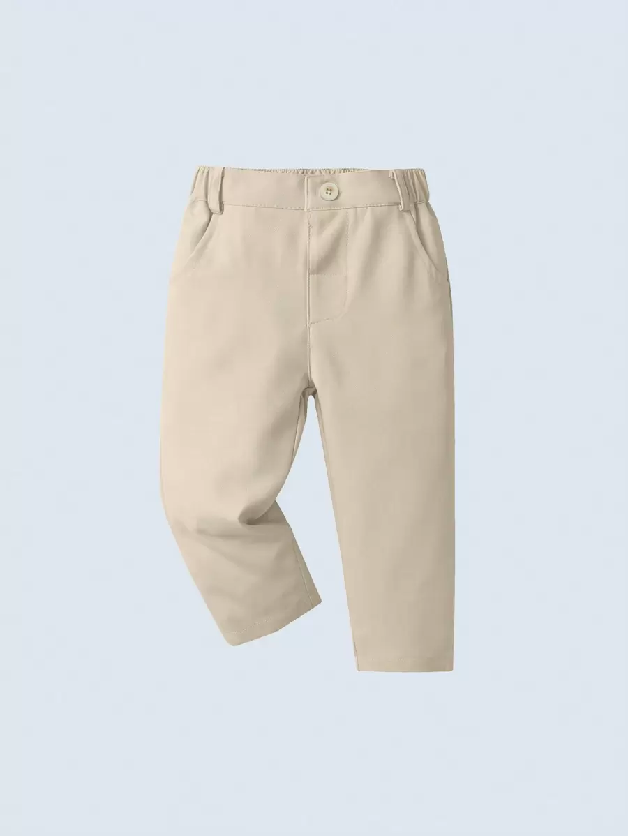 Baby Boy Apricot Elastic Waistband Solid Loose-fit Pants, Fashionable And Comfortable For Daily Wear In Spring And Autumn - Apricot - View 1