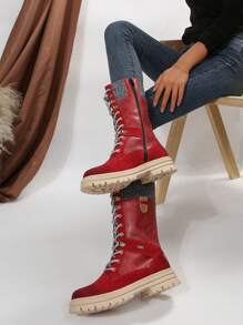 Women's Fashionable Red Winter Snow Boots, Comfortable, Anti-slip, Durable Outdoor Mid-calf Boots - Red - View 7