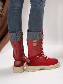 Women's Fashionable Red Winter Snow Boots, Comfortable, Anti-slip, Durable Outdoor Mid-calf Boots - Red - View 3