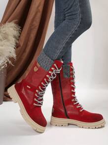 Women's Fashionable Red Winter Snow Boots, Comfortable, Anti-slip, Durable Outdoor Mid-calf Boots - Red - View 6