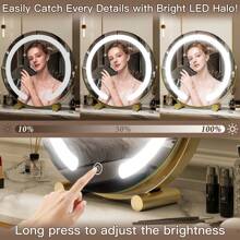 13 英寸帶燈梳妝鏡,用於臥室化妝的 Led 化妝鏡,照明鏡智能觸摸控制 3 色可調光,360 度旋轉(白色) - 金色 - 查看 5