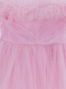 Tween Girl Off Shoulder Ruffle Trim Mesh Dress With Accessories - Pink - View 9