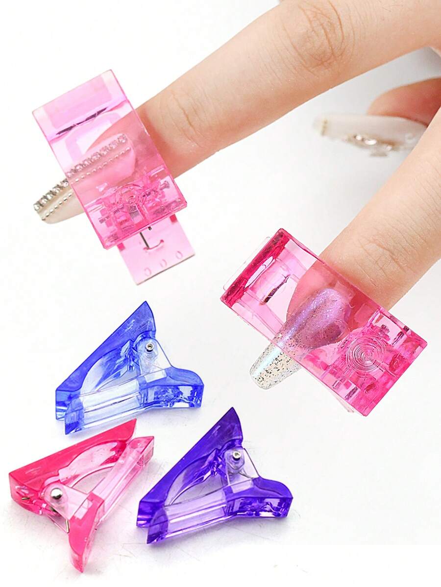 10 件随机颜色指甲延长凝胶模具夹指甲夹手指延长模板工具快速构建指甲形状尖端，美甲用品，美甲工具，美甲工具，返校，指甲，按压指甲的美甲工具 - 彩色 - 查看 1