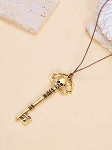 这款时尚百搭的复古骷髅钥匙吊坠，搭配男士长款项链和万圣节个性化嘻哈风格毛衣链，尽显个性魅力。 - 金黃色 - 查看 1