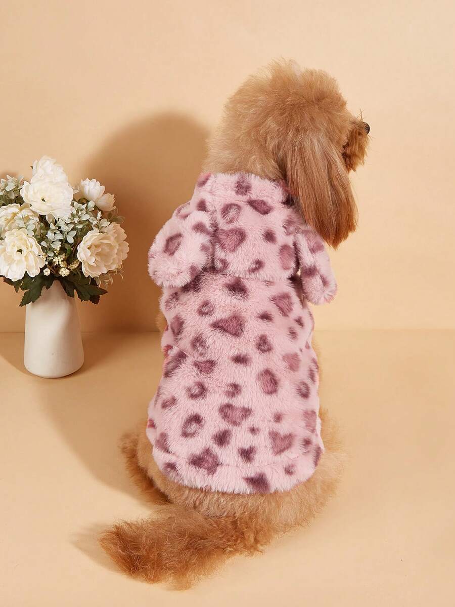 1pc Leopard Print Pet Plush Coat For Autumn And Winter - Pink - View 1